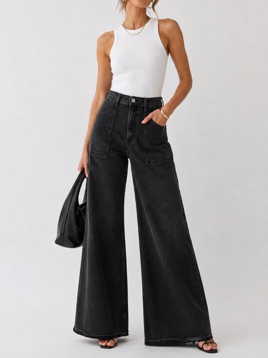 pistola Denim - Pistola Black Palazzo Wide Leg Jeans High Rise Size 31
